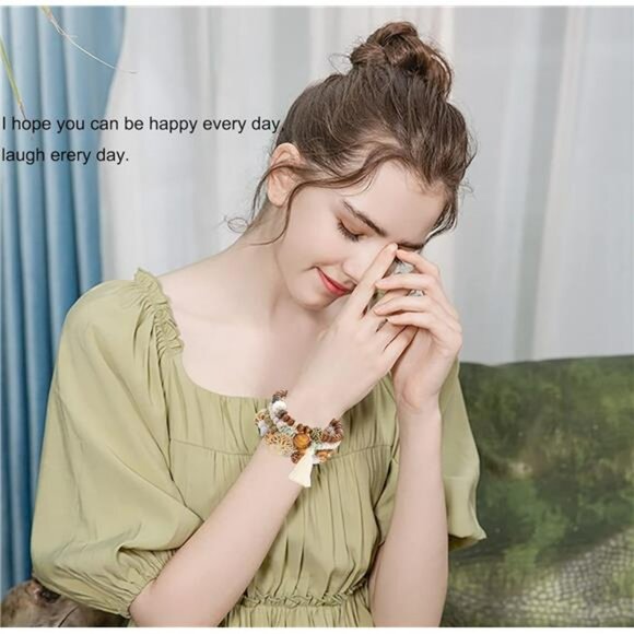 Tree of life boho beaded bracelet set for women multilayer stackable jewelry gif - Picture 5 of 6